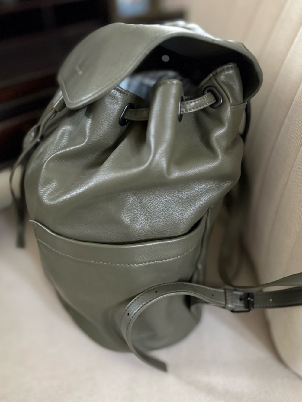 Olive Green Drawstring Backpack - Picture 6 of 9